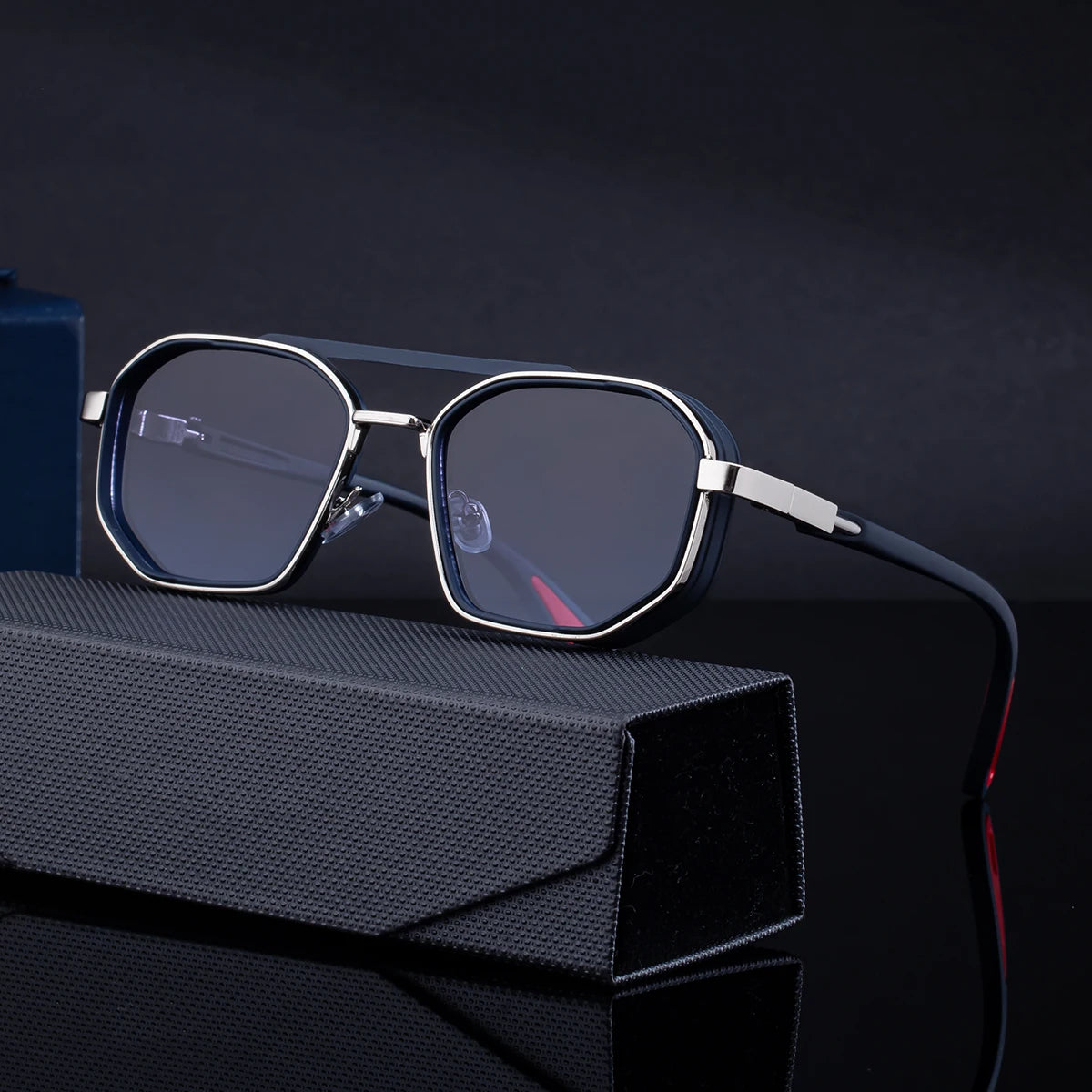 Designer Rectangle Double Bridge Spring Hinge UV400 Sunglasses for Men