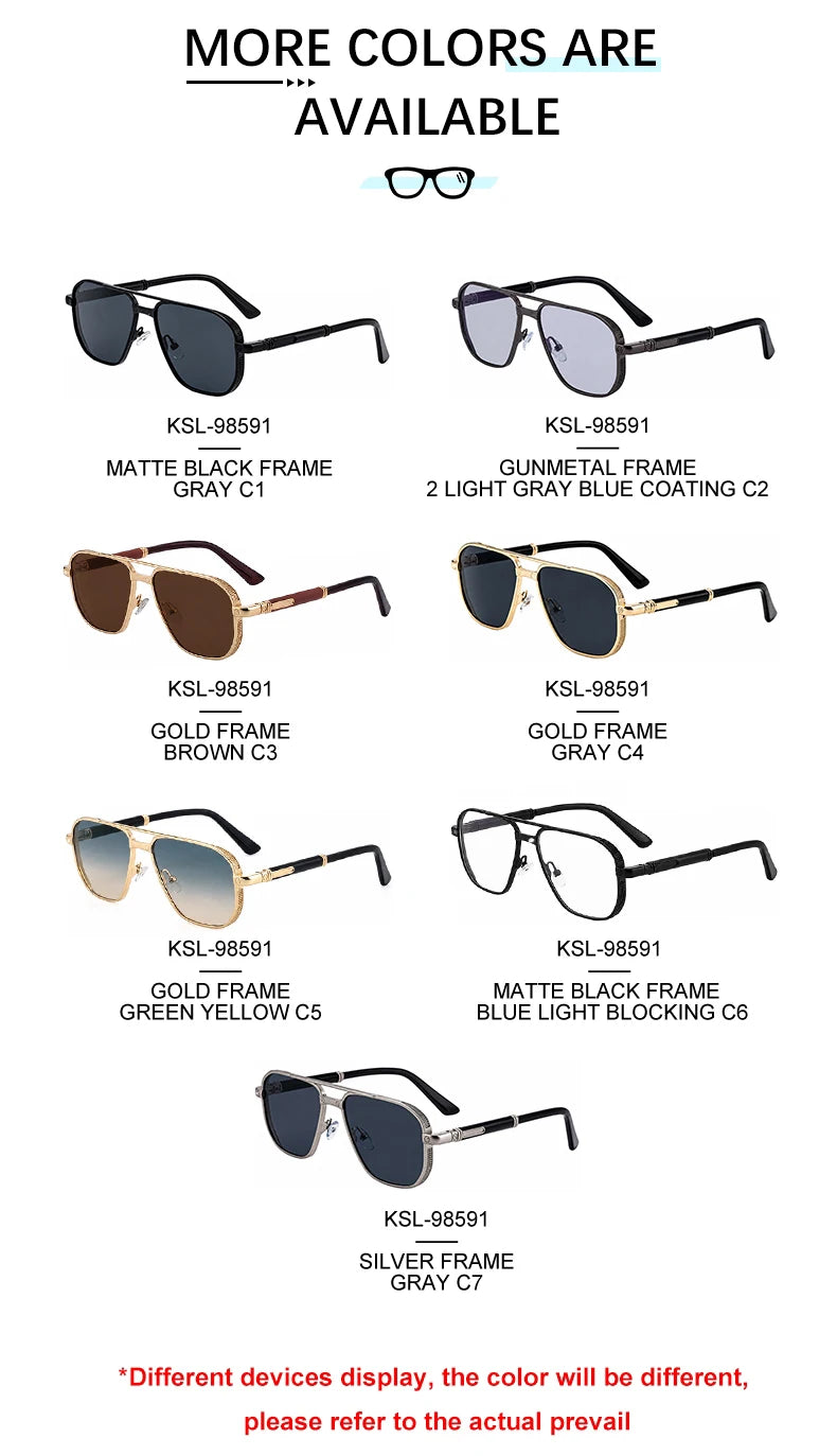  Designer Square Metal Double Bridge UV400 Sunglasses for Men