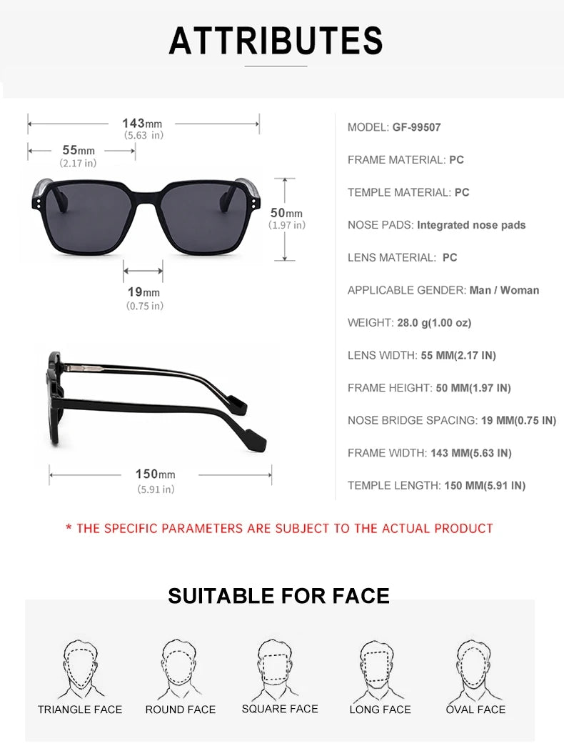 Designer Square Pin-In Temples UV400 Sunglasses for Women & Men