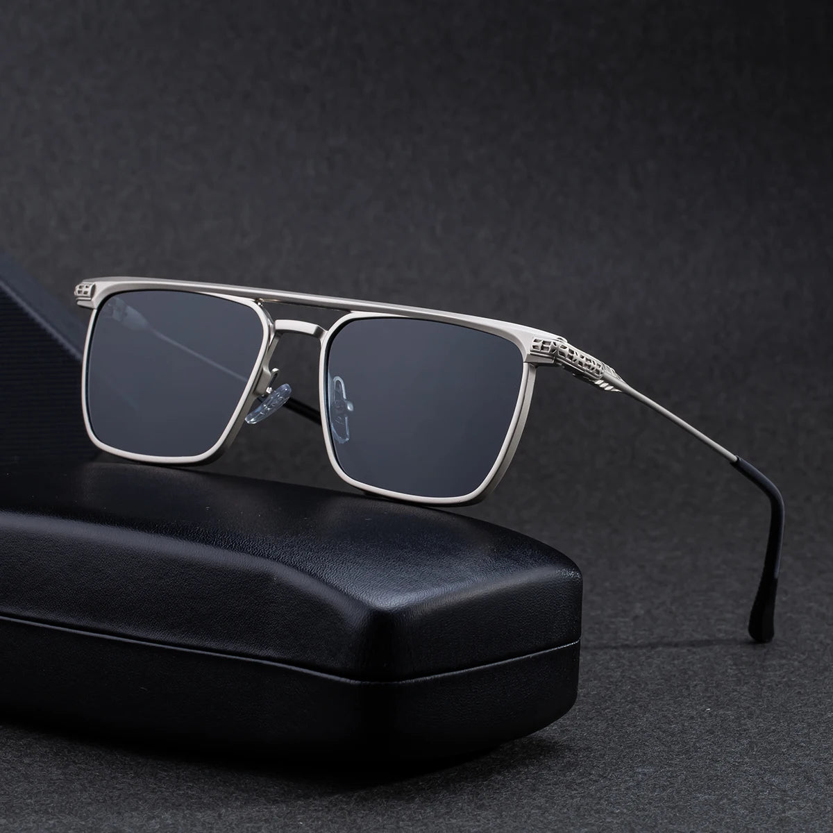 Designer Rectangle Double Bridge Spring Hinge UV400 Sunglasses for Men