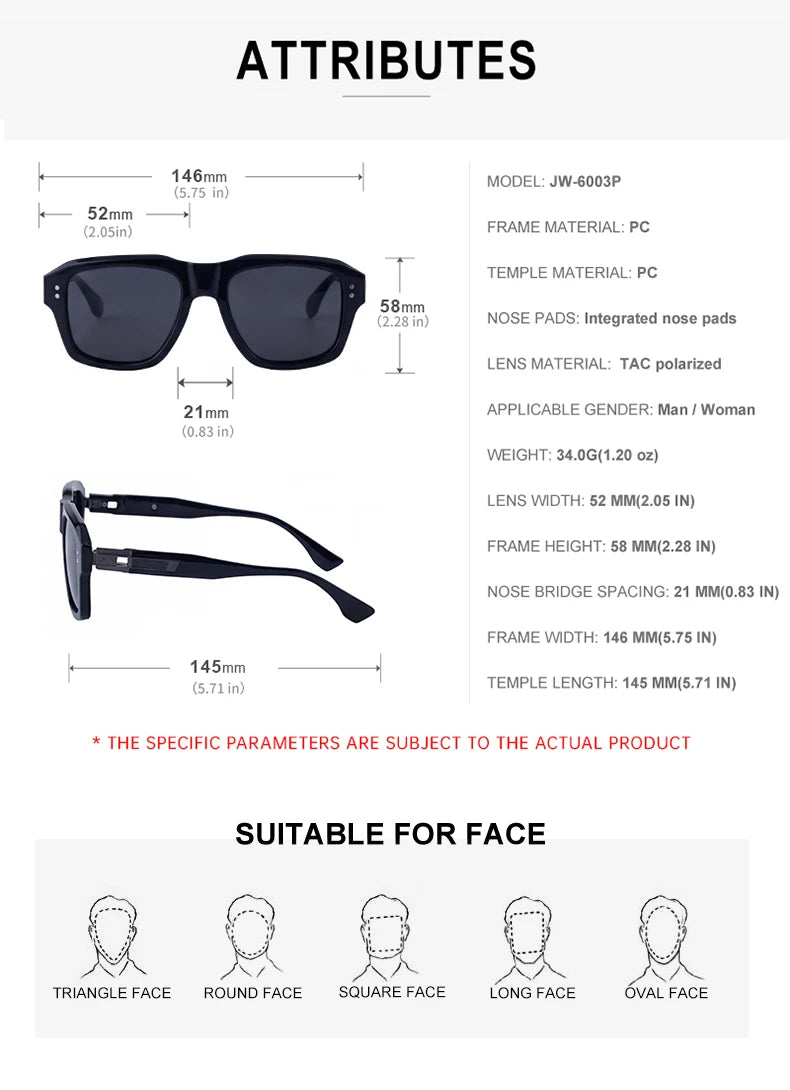 Designer Square Polarized Fishing Driving UV400 Sunglasses for Men