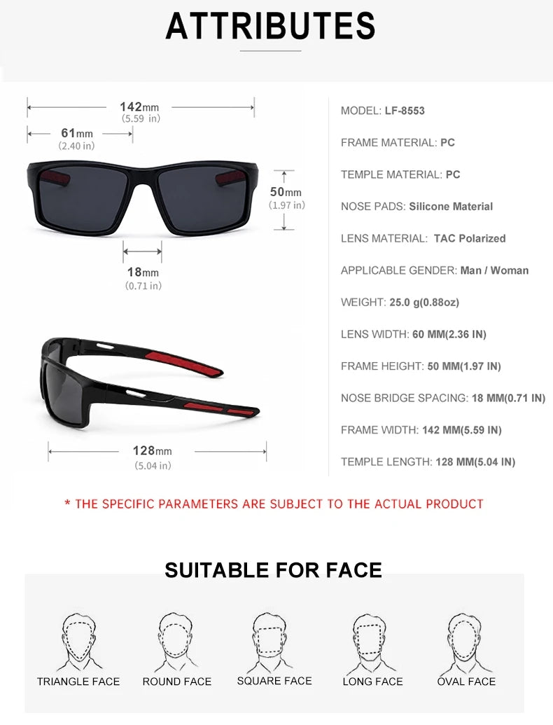 Sport Outdoor Rectangle Polarized UV400 Sunglasses for Women & Men 