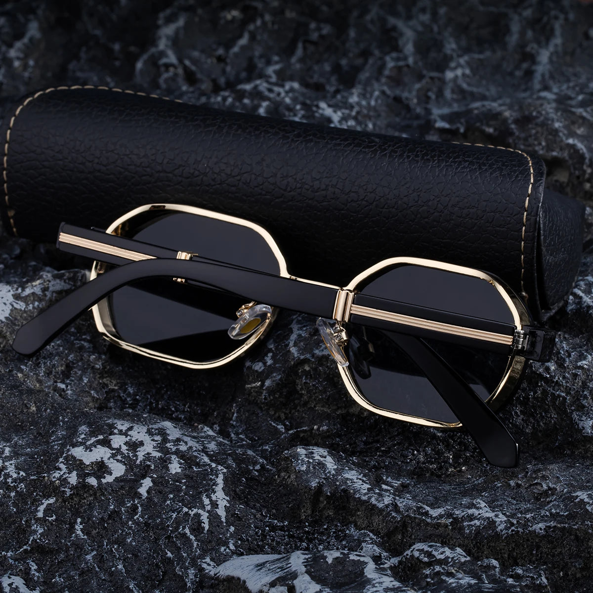Designer Custom Logo Polygonal Metal Frame UV400 Sunglasses for Men 
