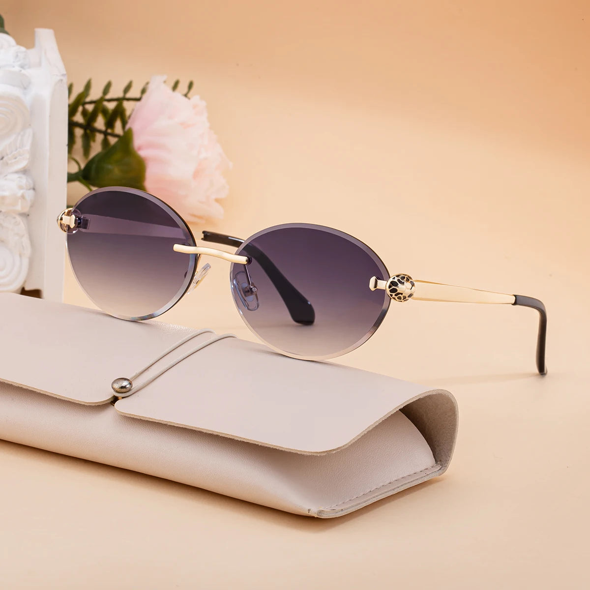  Designer Rimless Oval Diamond Cut Lens UV400 Sunglasses for Women