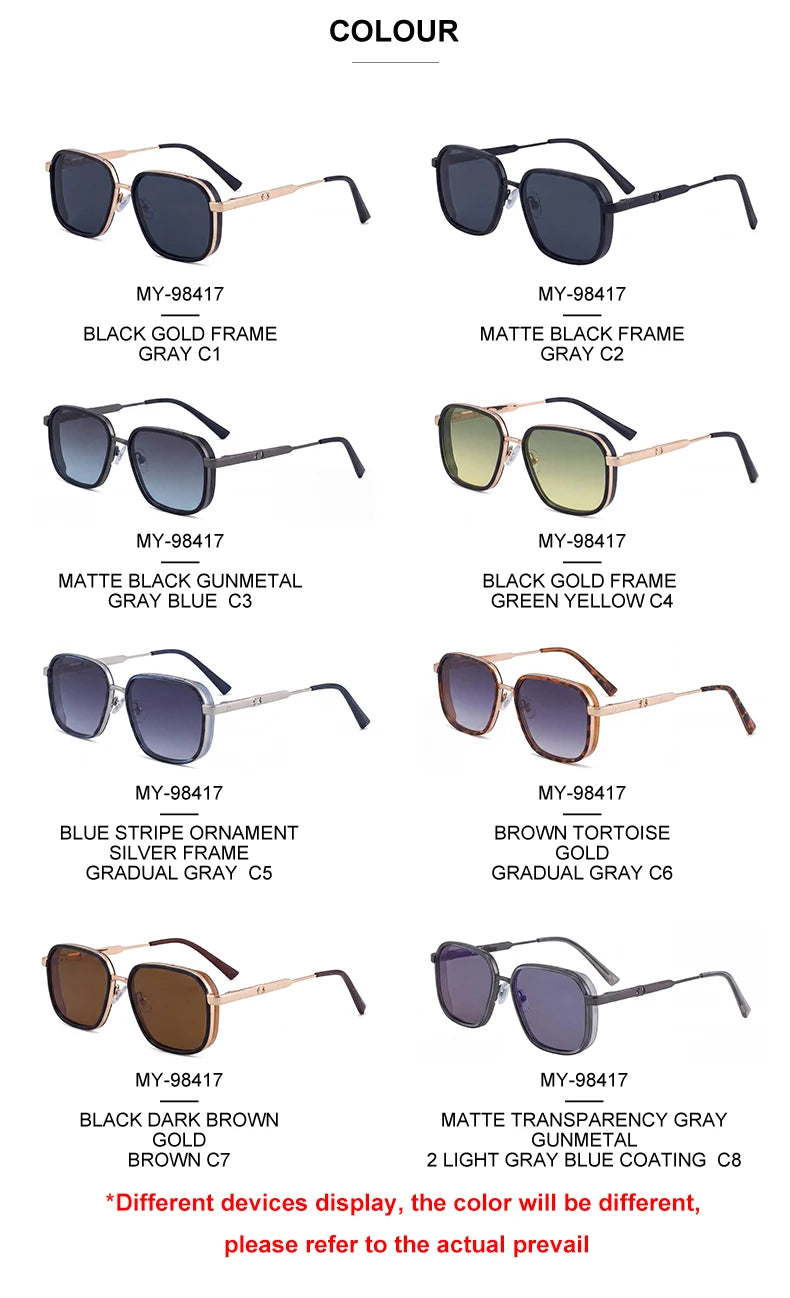  Designer Square Metal Spring Hinge UV400 Protection Sunglasses for Men
