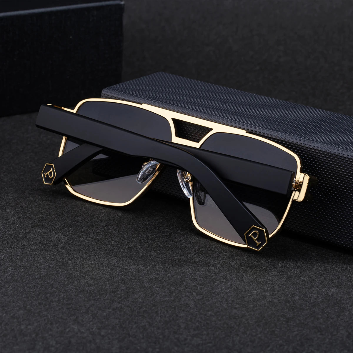Designer Square Metal Frame Double Bridge UV400 Protection Sunglasses for Men