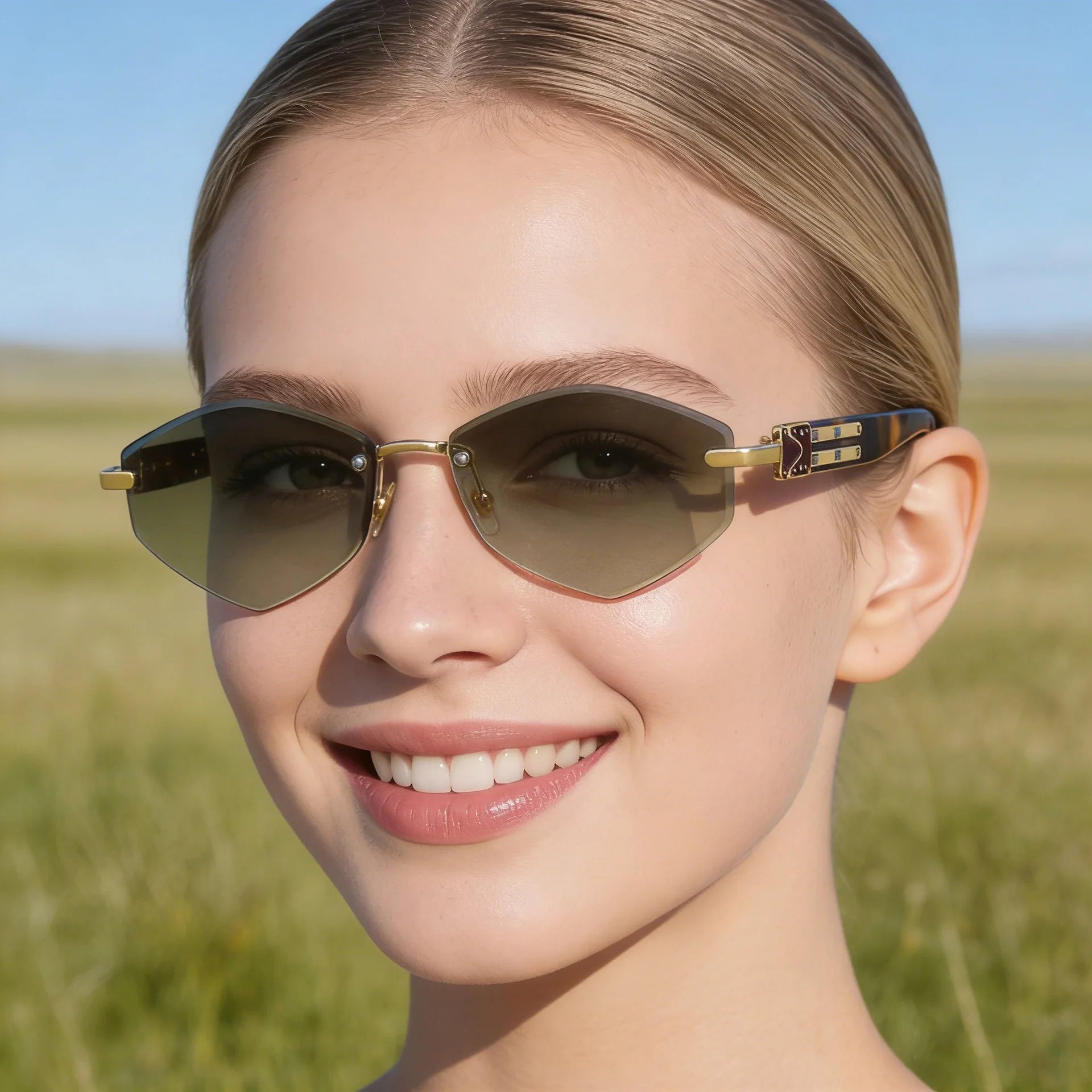 Designer Rimless Diamond Shaped UV400 Protection Sunglasses for Women