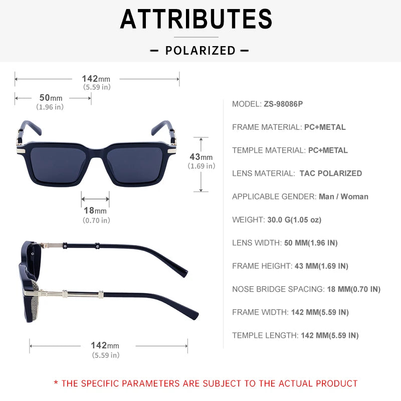 Vintage Designer Rectangle Polarized UV400 Sunglasses for Men
