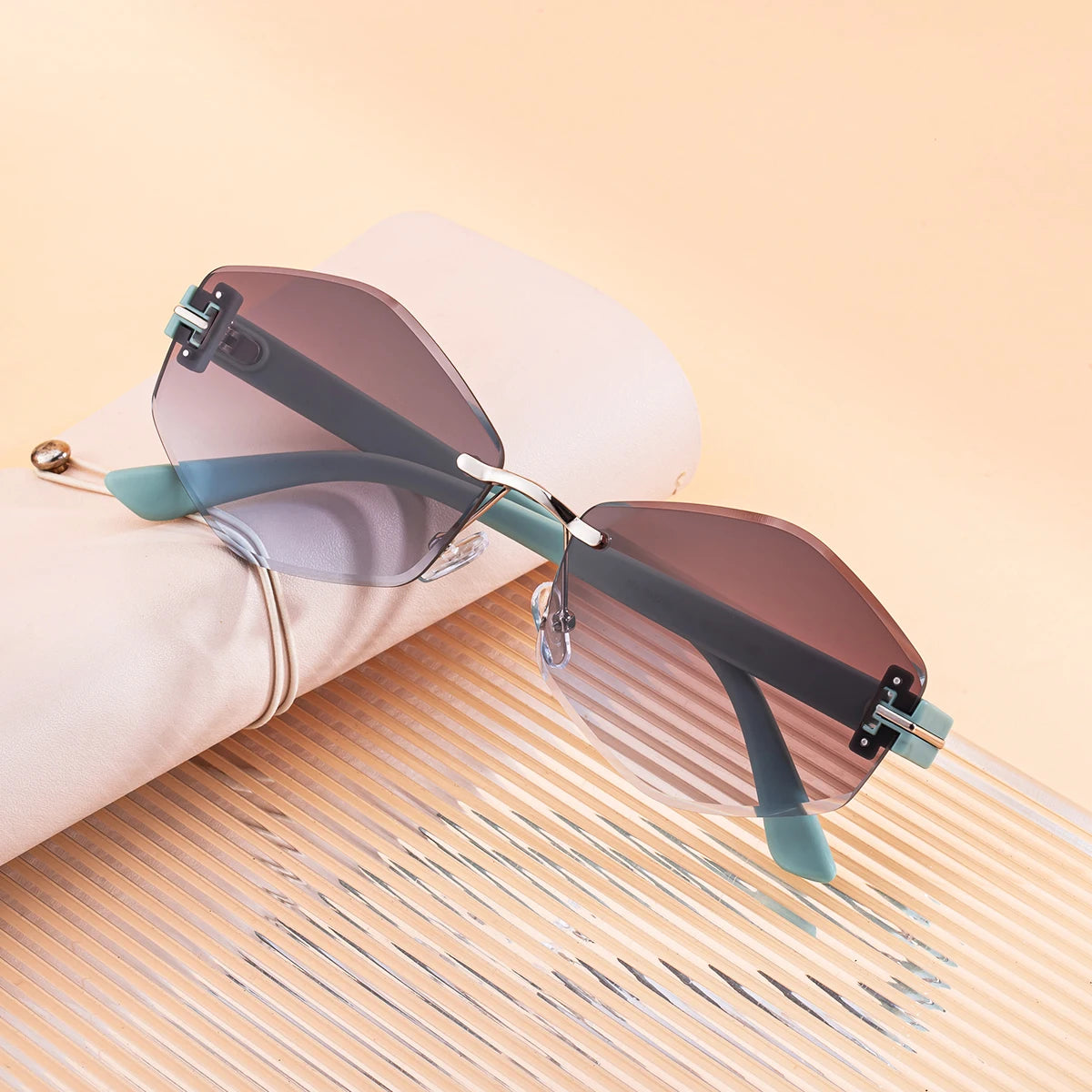 Designer Rimless Polygonal Shaped UV400 Sunglasses for Women