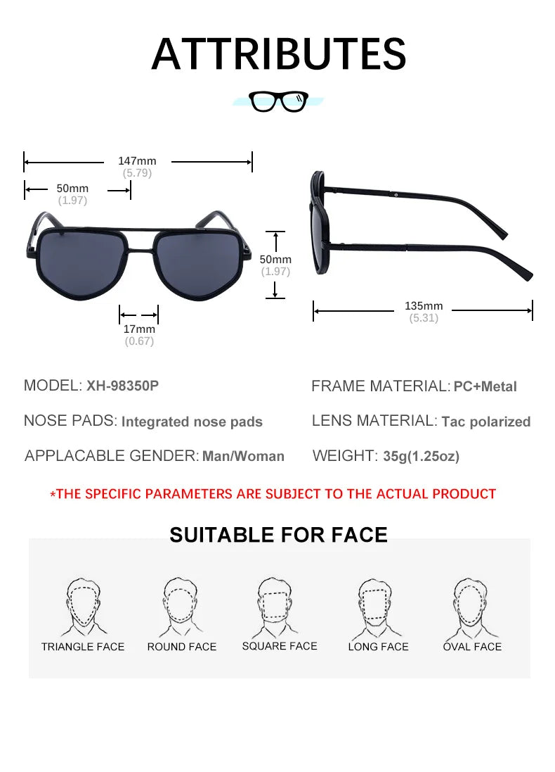  Designer Double Bridge Metal Frame Polarized UV400 Sunglasses for Men