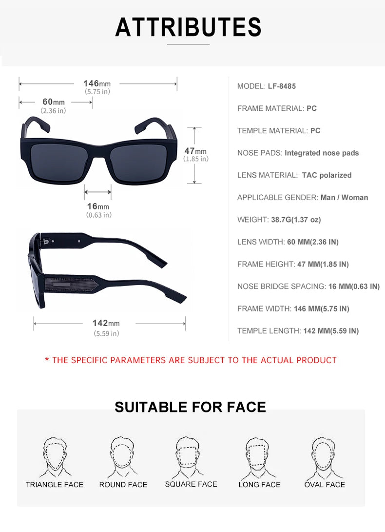  Fashion Trendy Square Frame TAC Lens Polarized Driving UV400 Sunglasses for Men
