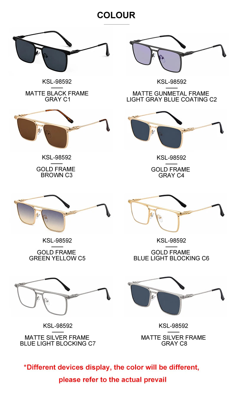 Designer Rectangle Double Bridge Spring Hinge UV400 Sunglasses for Men