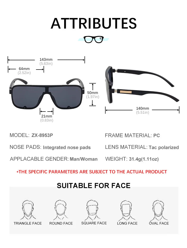One Piece Len Spring Hinge Polarized UV400 Protection Sunglasses for Men
