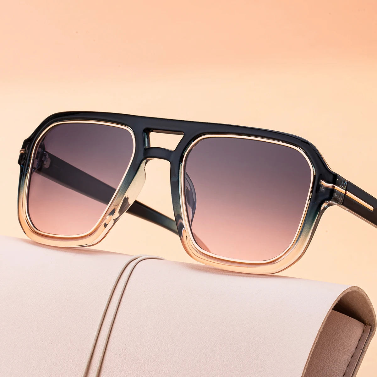 Designer Square Oversized Double Bridge UV400 Sunglasses for Women & Men