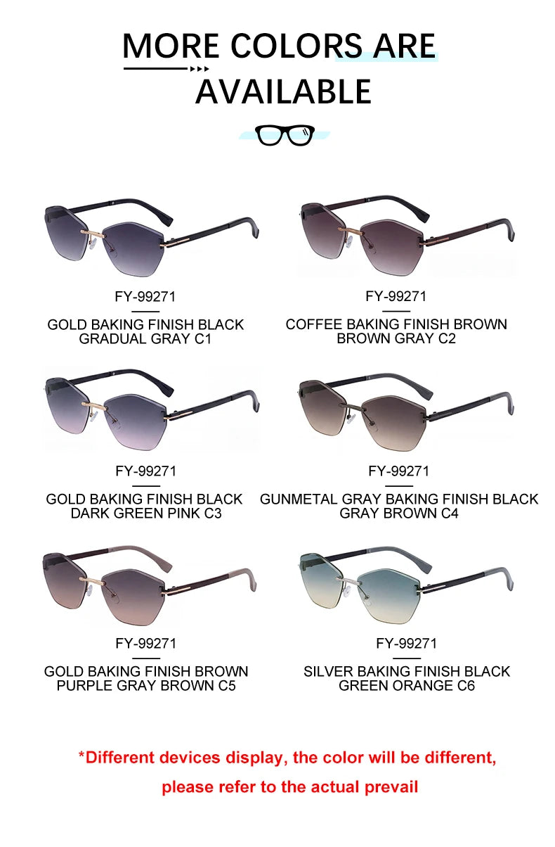 Designer Cat Eye Rimless Diamond Cut Lens UV400 Sunglasses for Women