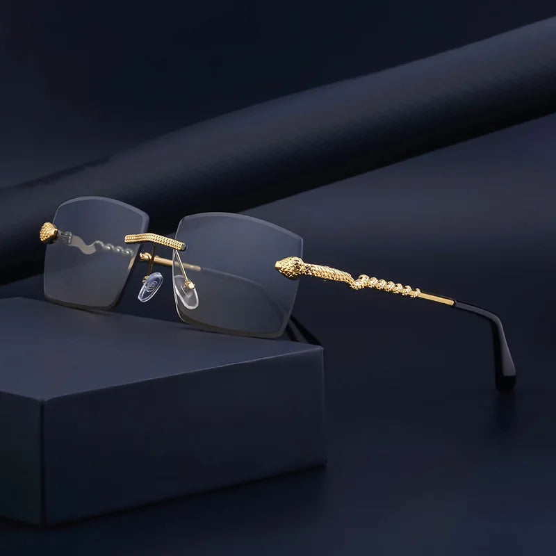 Rimless Diamond Cut Rectangle Snake Arms UV400 Sunglasses for Women & Men