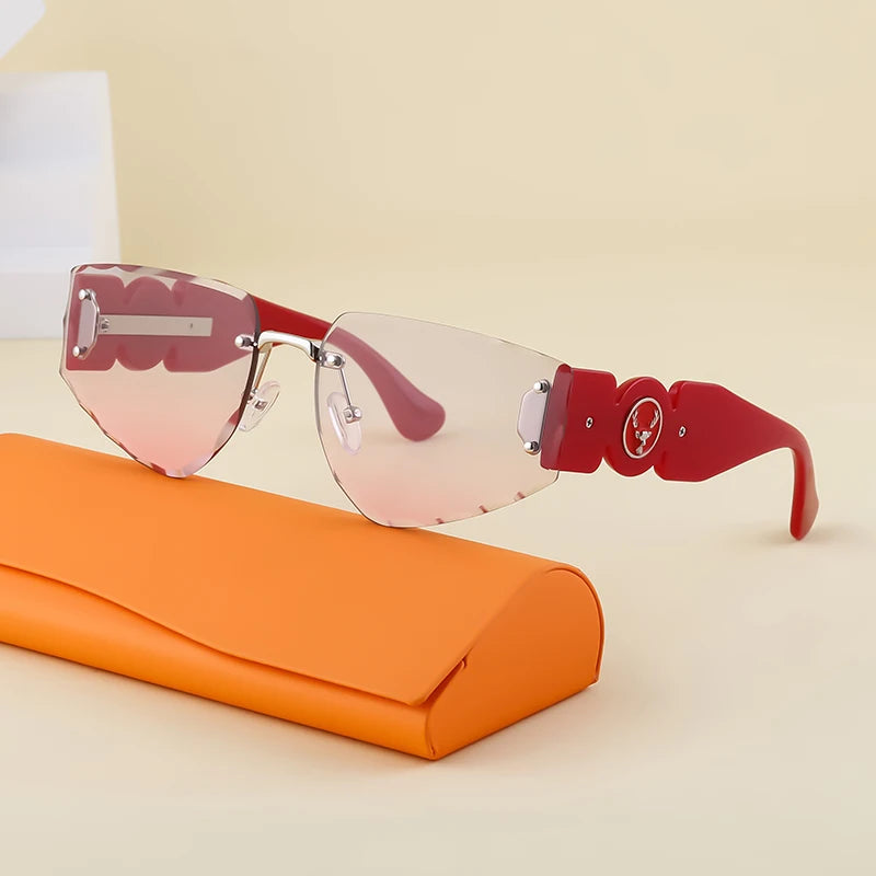 Designer Rimless Diamond Cut Lens UV400 Sunglasses for Women 