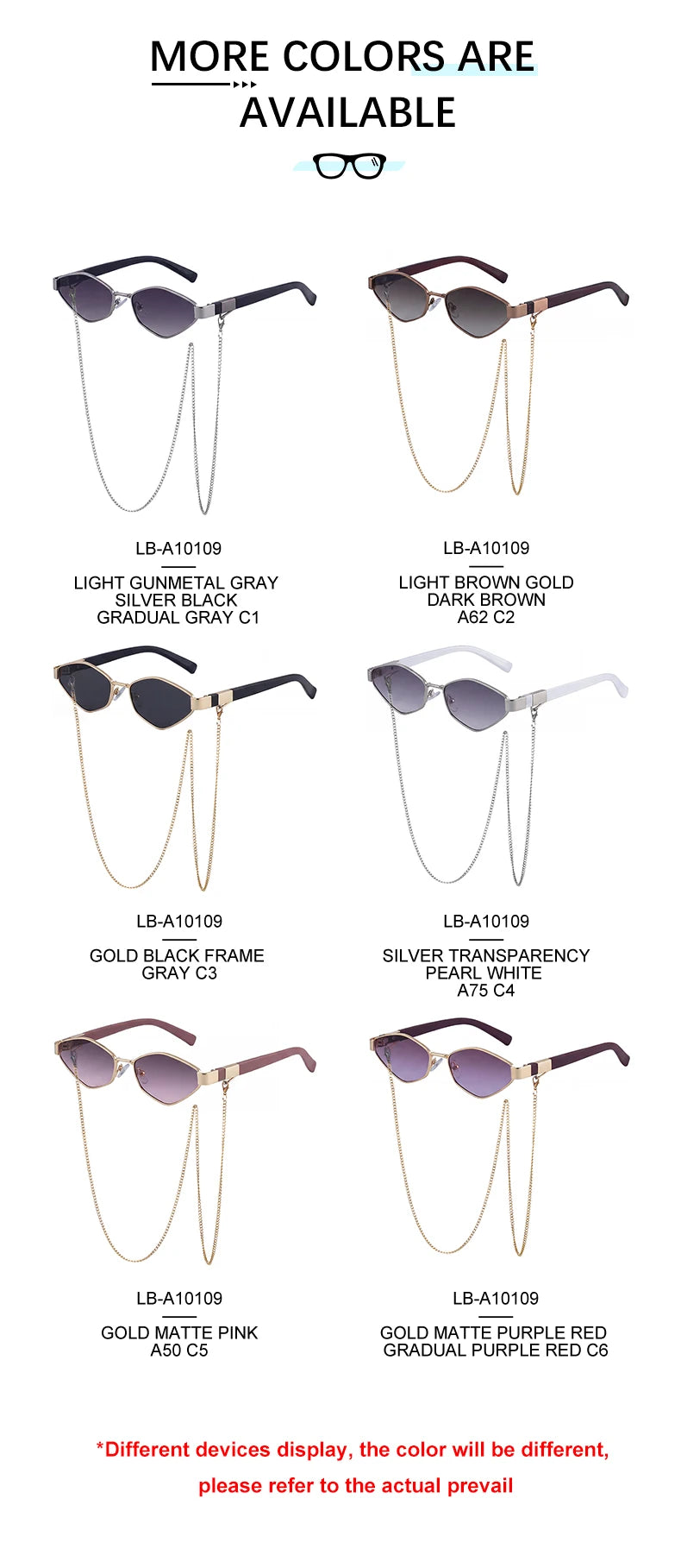  Designer Polygonal Metal with Chain UV400 Sunglasses for Women