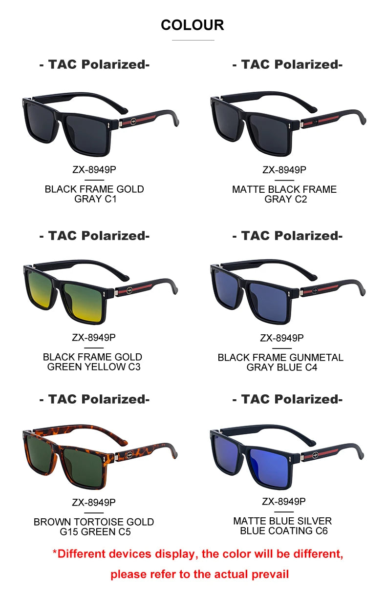  Designer Square Polarized Spring Hinge UV400 Sunglasses for Men
