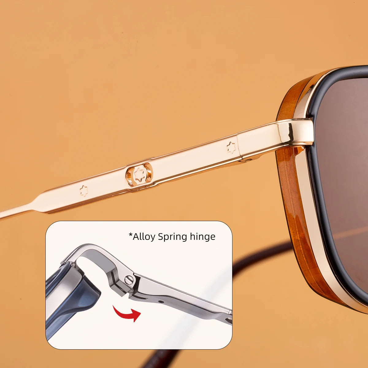  Designer Square Metal Spring Hinge UV400 Protection Sunglasses for Men