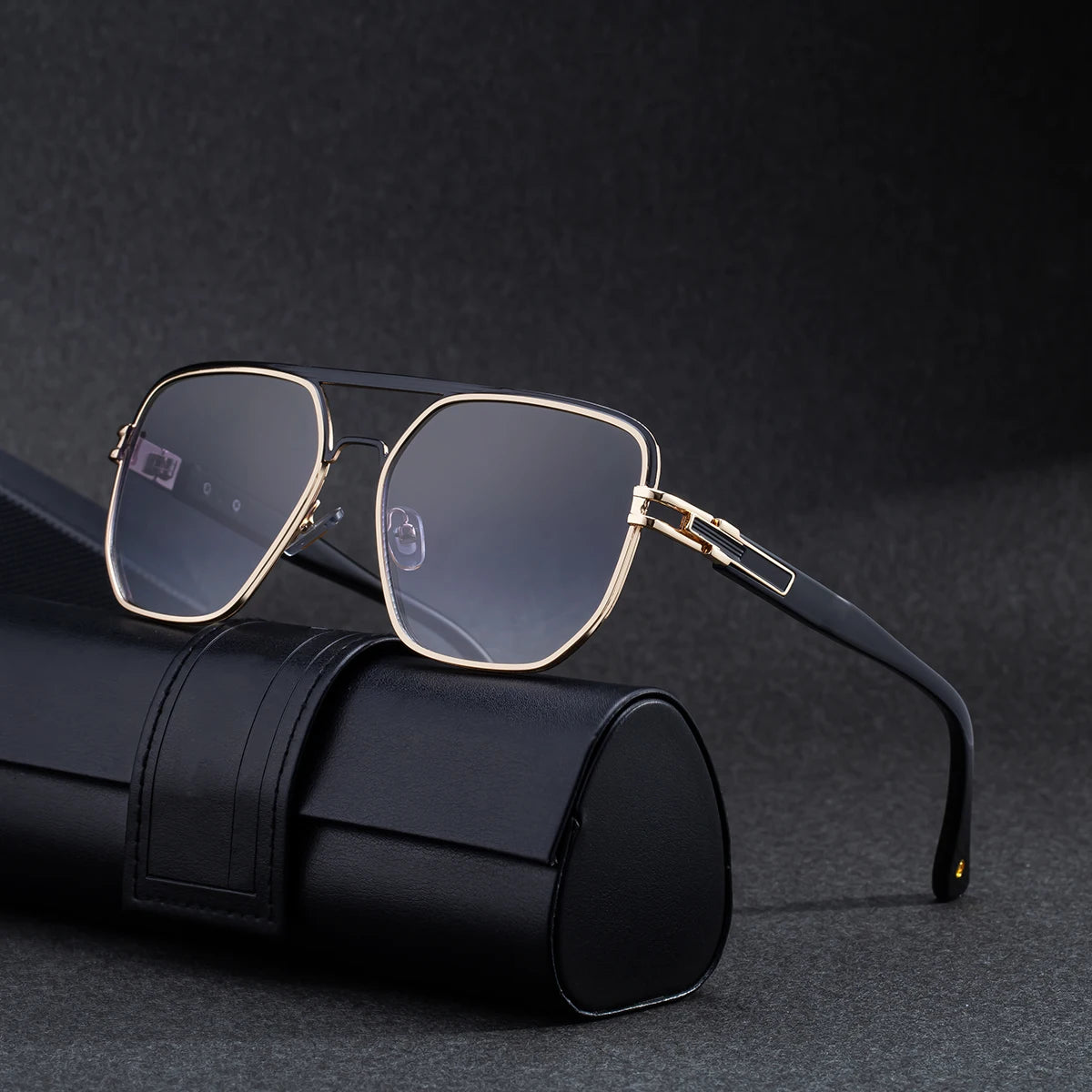 Designer Square Metal Double Bridge UV400 Protection Sunglasses for Men
