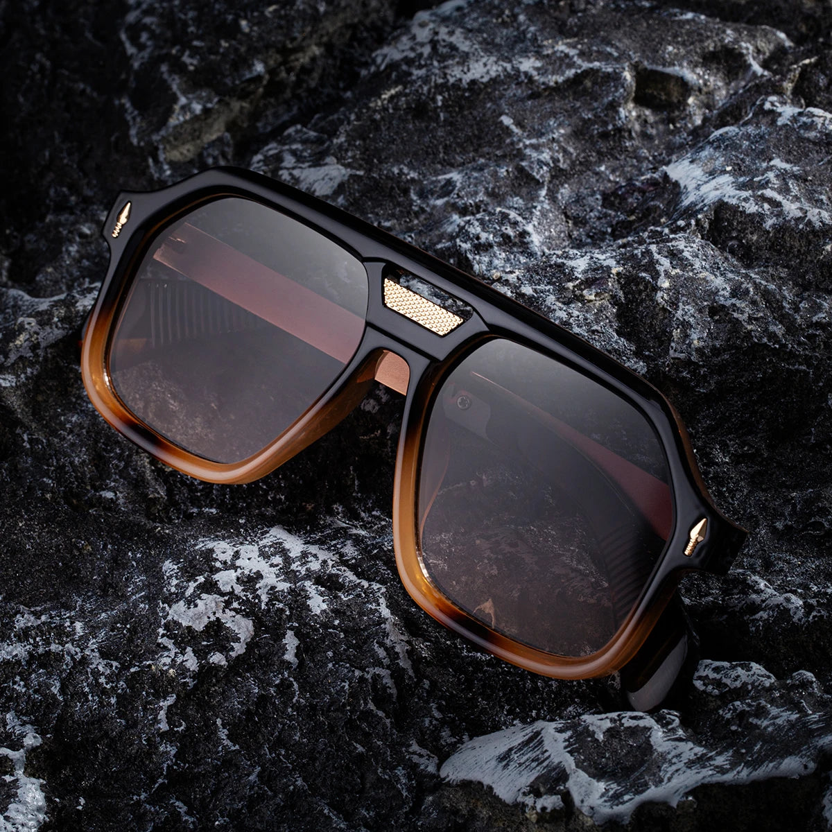  Retro Designer Oversized Square Double Bridge Polarized UV400 Sunglasses for Menor Men