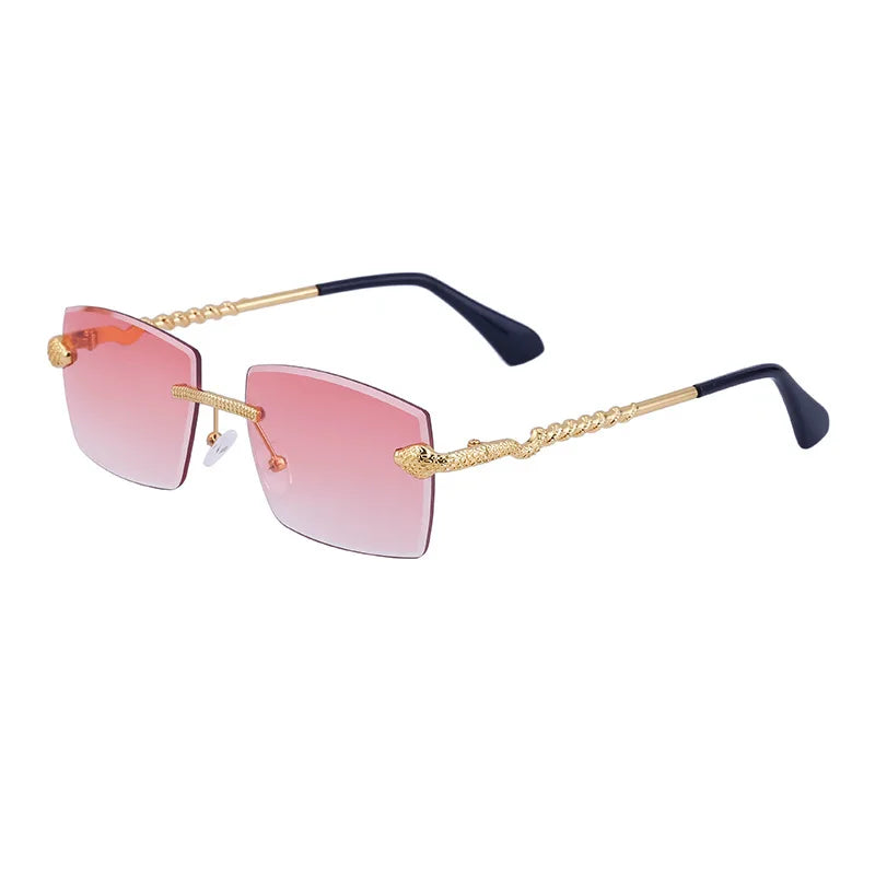 Rimless Diamond Cut Rectangle Snake Arms UV400 Sunglasses for Women & Men