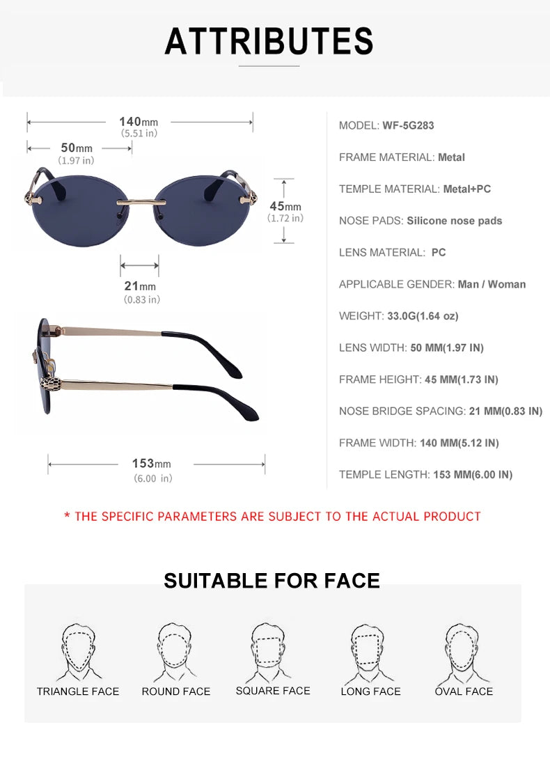  Designer Rimless Oval Diamond Cut Lens UV400 Sunglasses for Women