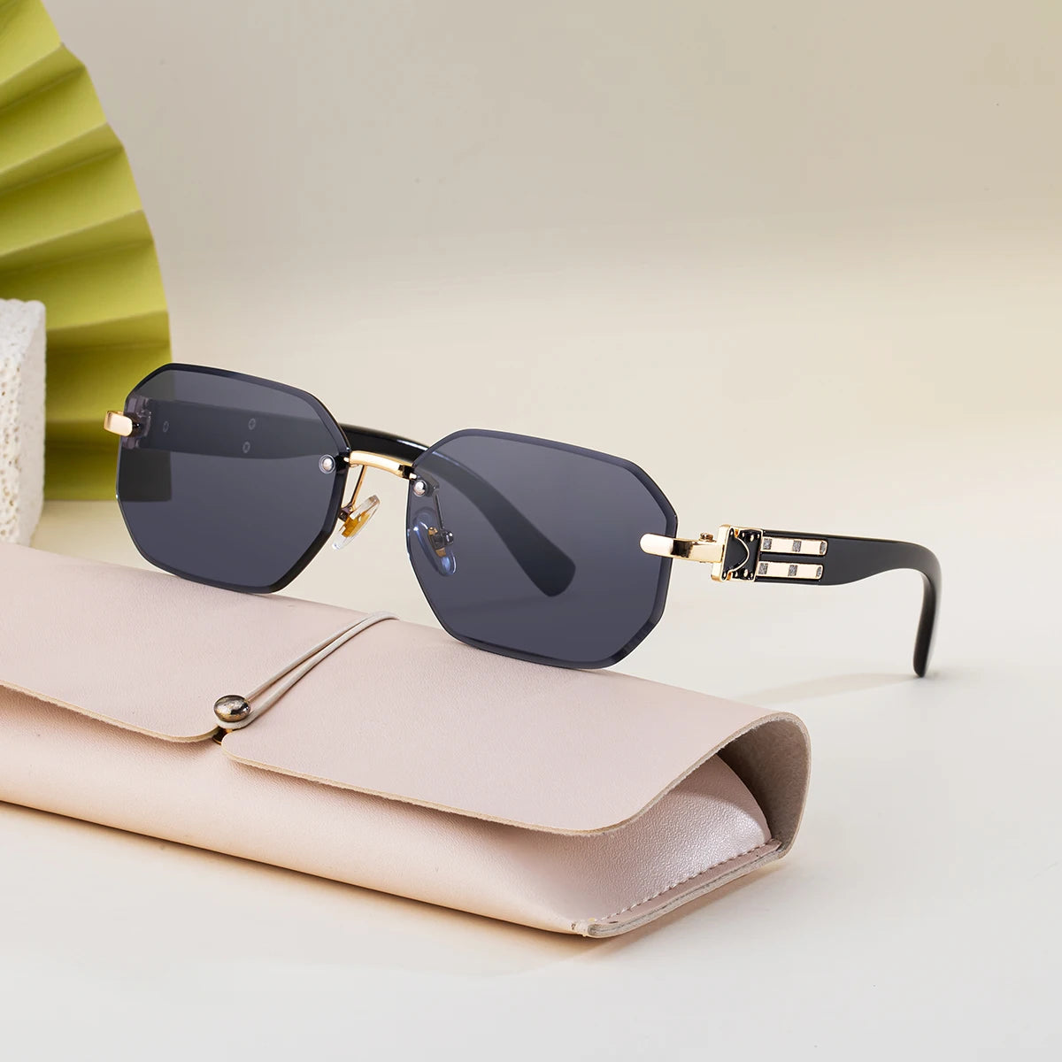  Designer Polygonal Diamond Cut Lens Rimless UV400 Sunglasses for Women