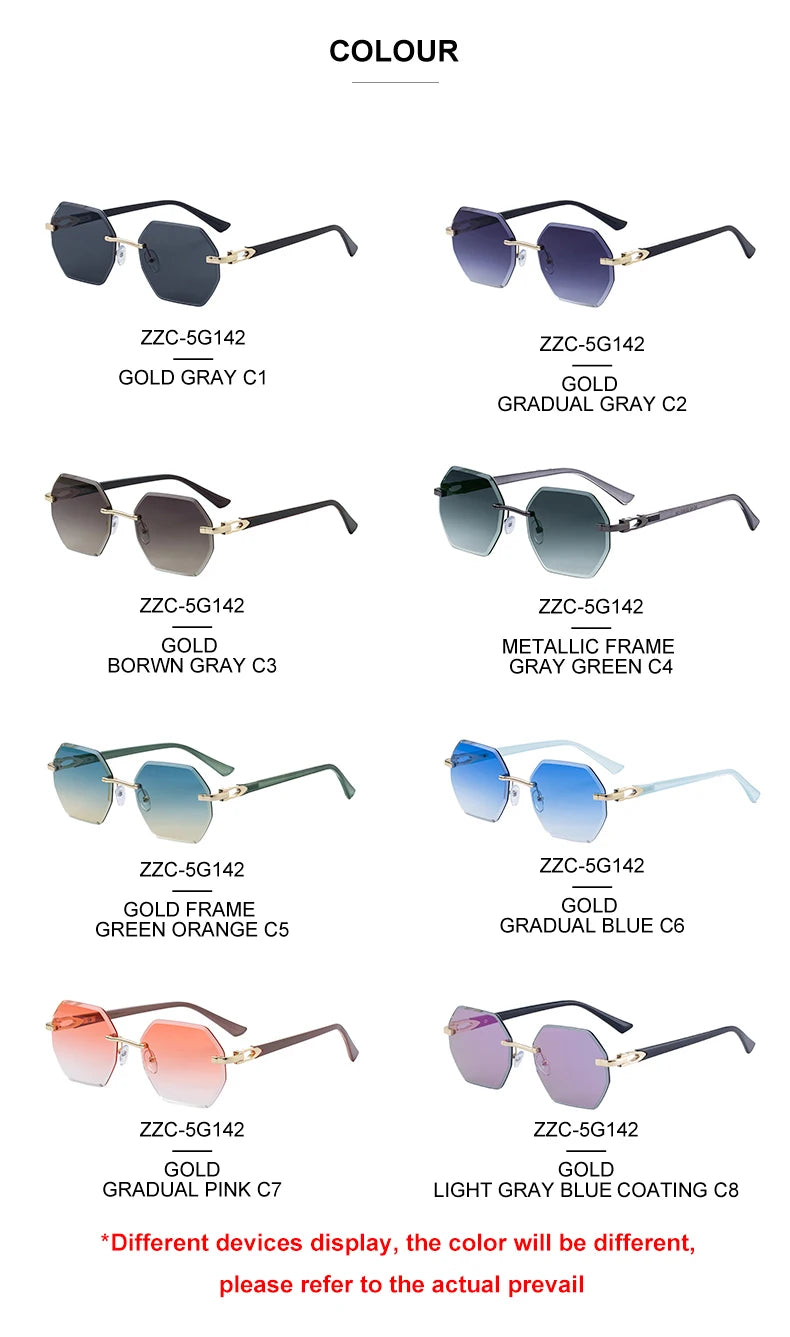 Designer Rimless Polygonal Diamond Cut Lens UV400 Sunglasses for Women & Men
