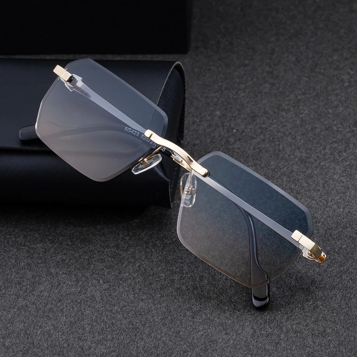  Designer Rimless Rectangle Leopard Head UV400 Shades Sun Glasses Sunglasses for Men