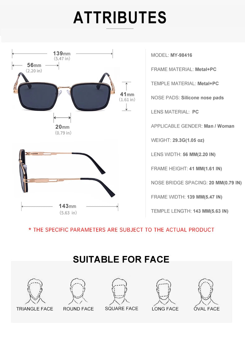 Designer Rectangle Spring Hinge UV400 Protection Sunglasses for Men