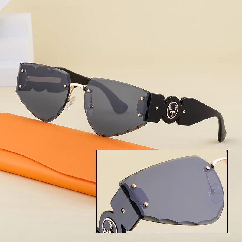 Designer Rimless Diamond Cut Lens UV400 Sunglasses for Women 