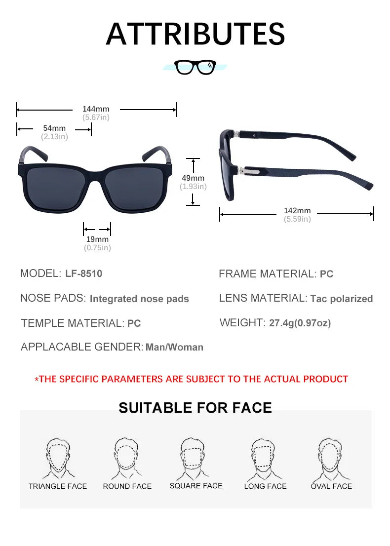 Fashion Square Double-Action Spring Hinge Polarized UV400 Sunglasses for Men