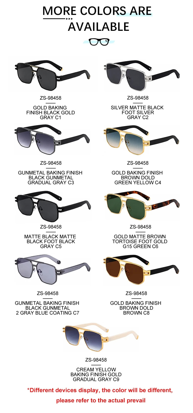 Designer Square Metal Frame Double Bridge UV400 Protection Sunglasses for Men