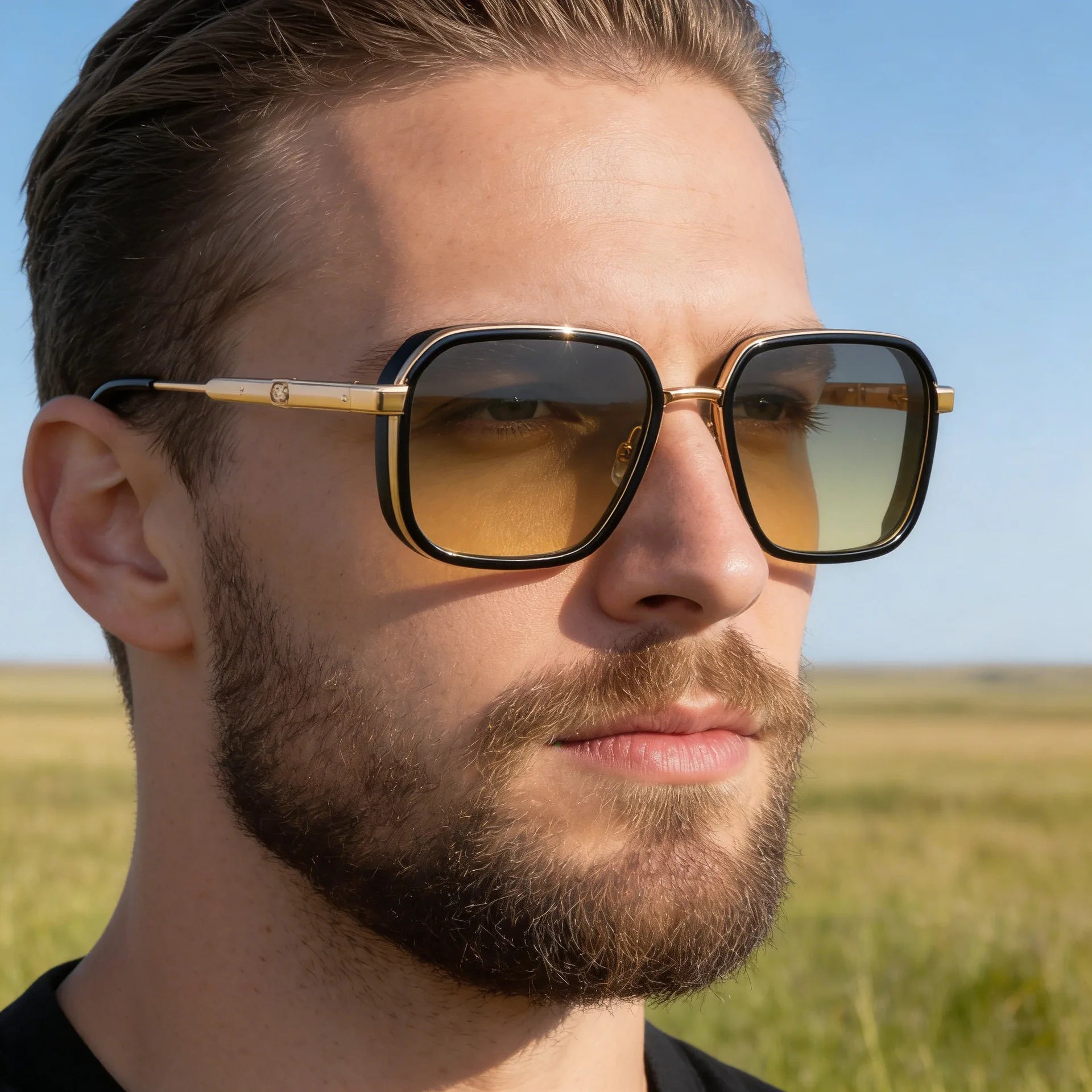  Designer Square Metal Spring Hinge UV400 Protection Sunglasses for Men
