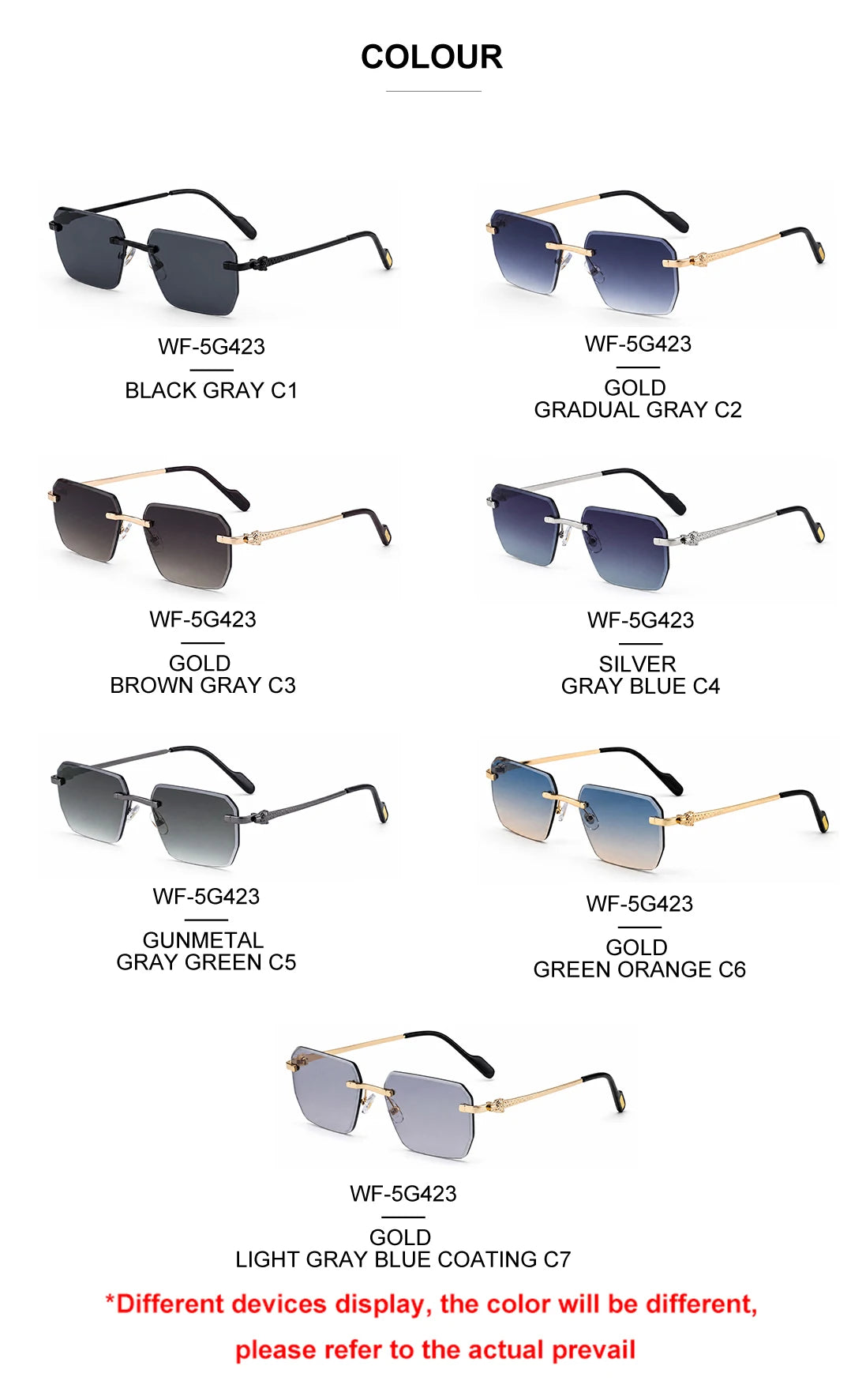  Designer Rimless Rectangle Leopard Head UV400 Shades Sun Glasses Sunglasses for Men