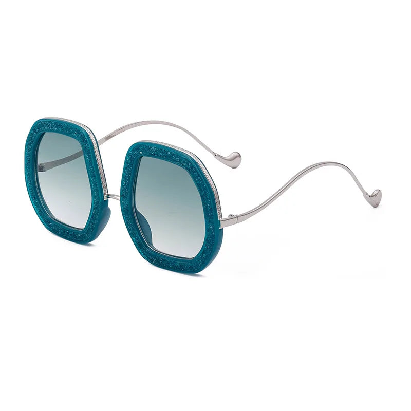 Oversized Irregular Shaped Polygon UV400 Sunglasses with Rhinestone of Women