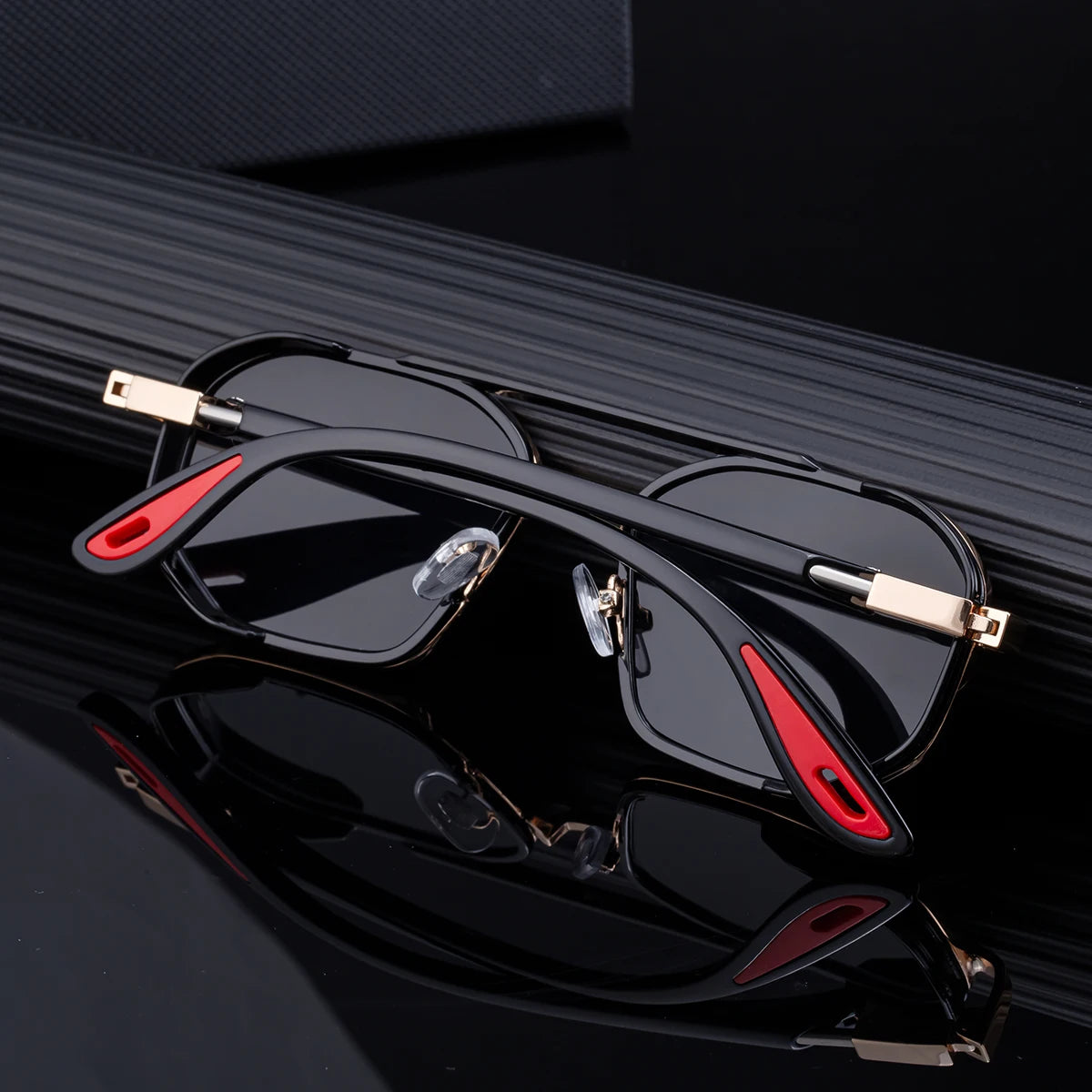 Designer Rectangle Double Bridge Spring Hinge UV400 Sunglasses for Men