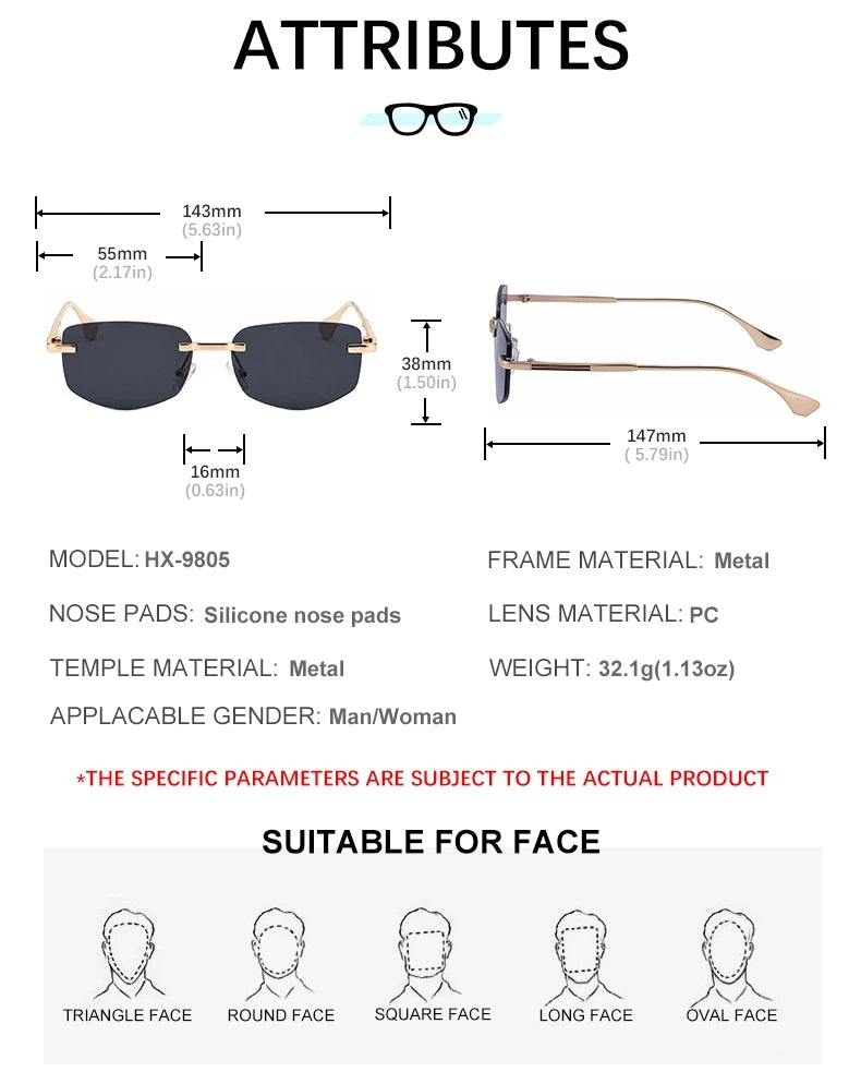 Designer Rimless Rectangle UV400 Protection Sunglasses for Men 