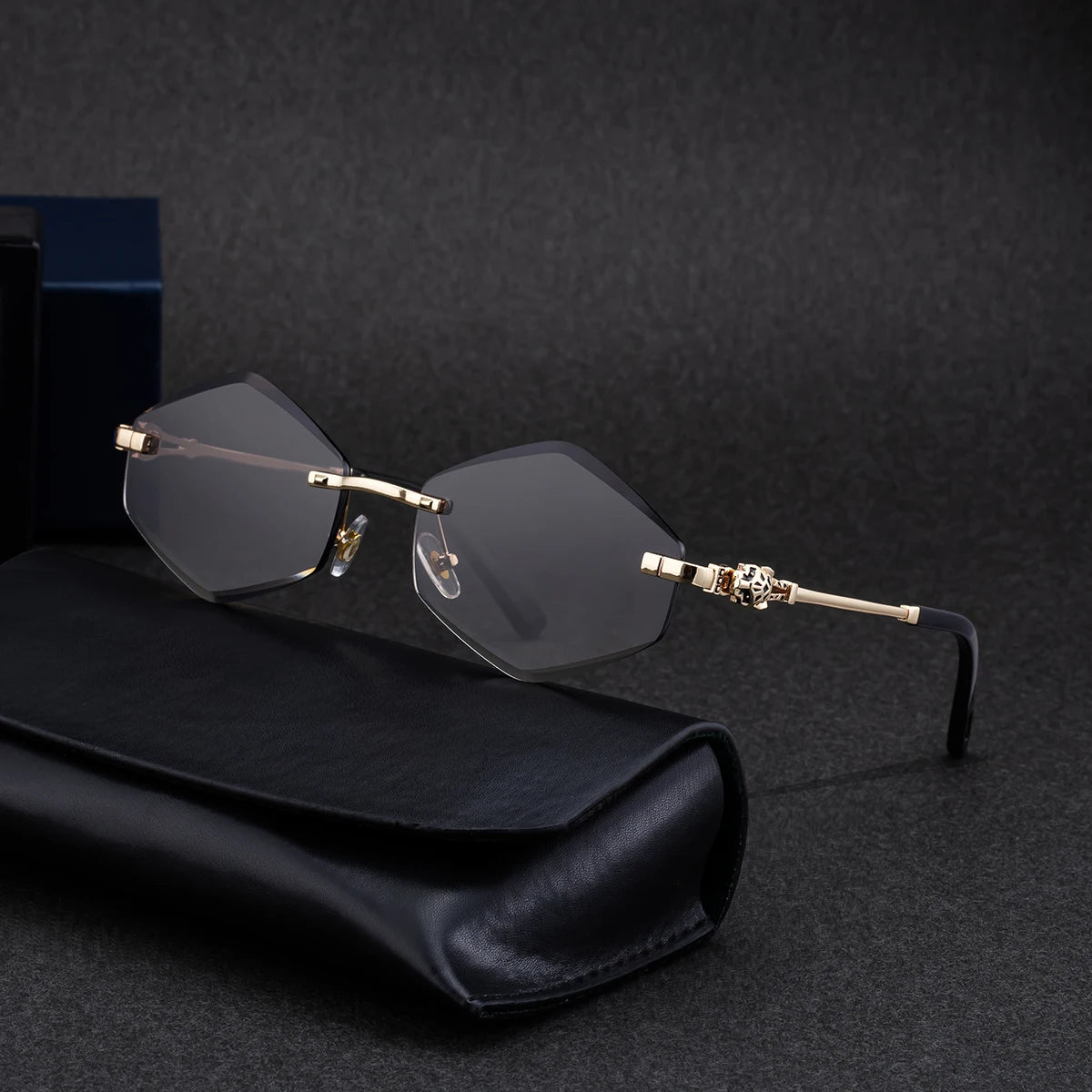 Designer Rimless Polygonal Leopard Head UV400 Sunglasses for Women & Men