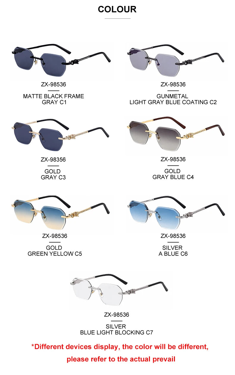  Designer Rimless Leopard Head UV400 Protection Sunglasses for Men