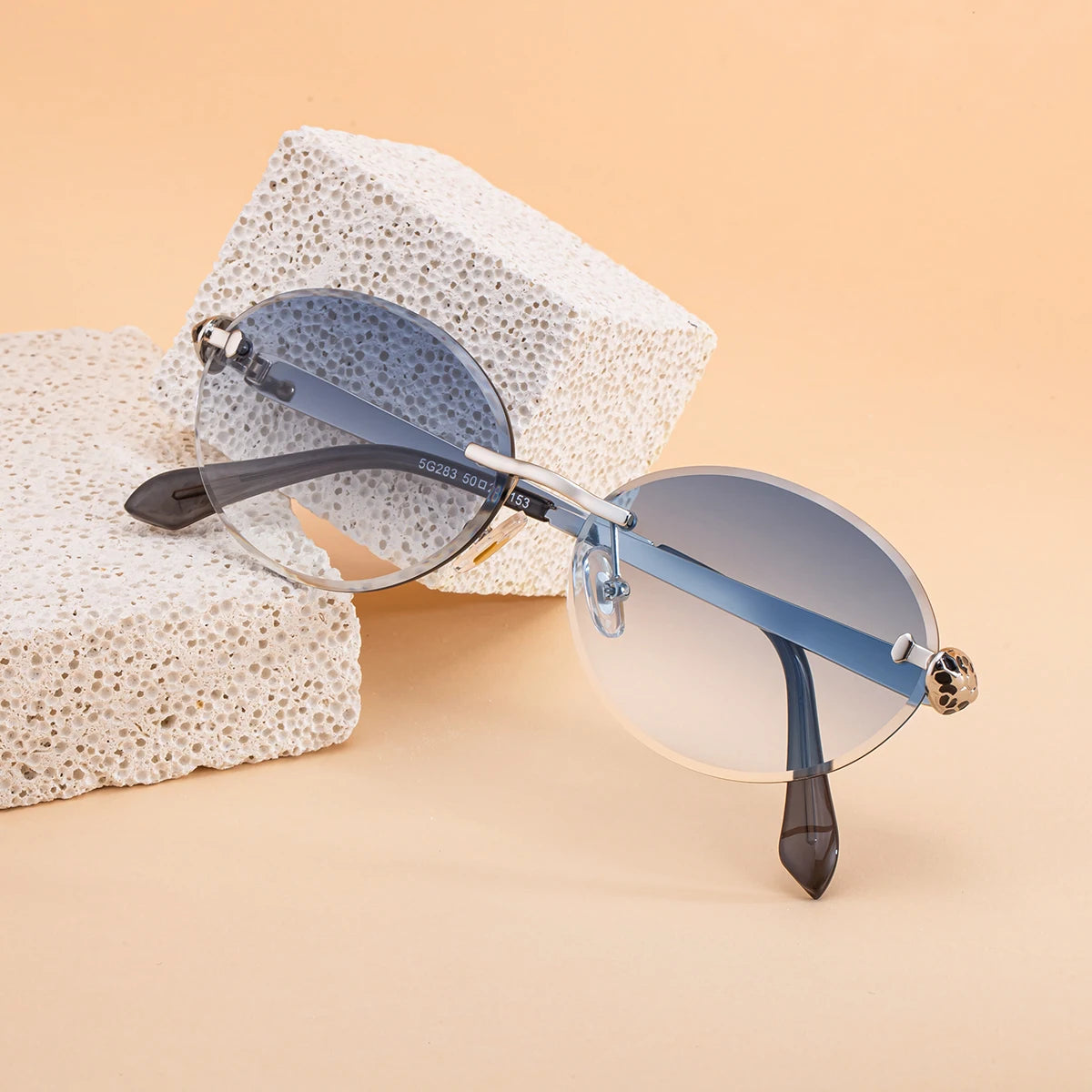  Designer Rimless Oval Diamond Cut Lens UV400 Sunglasses for Women