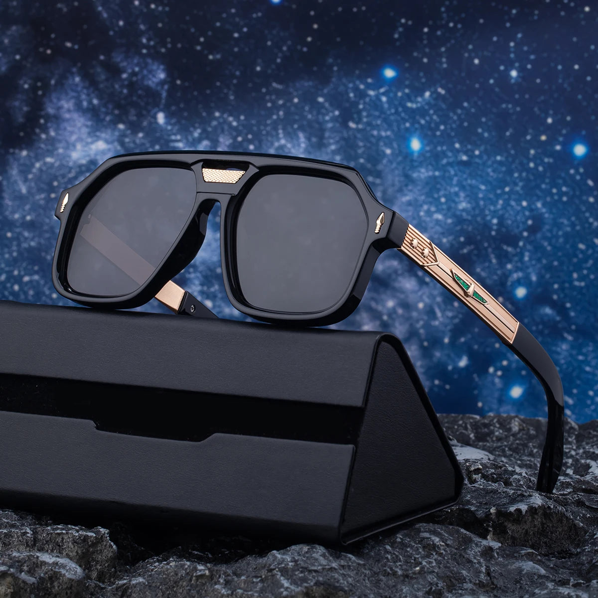  Retro Designer Oversized Square Double Bridge Polarized UV400 Sunglasses for Menor Men