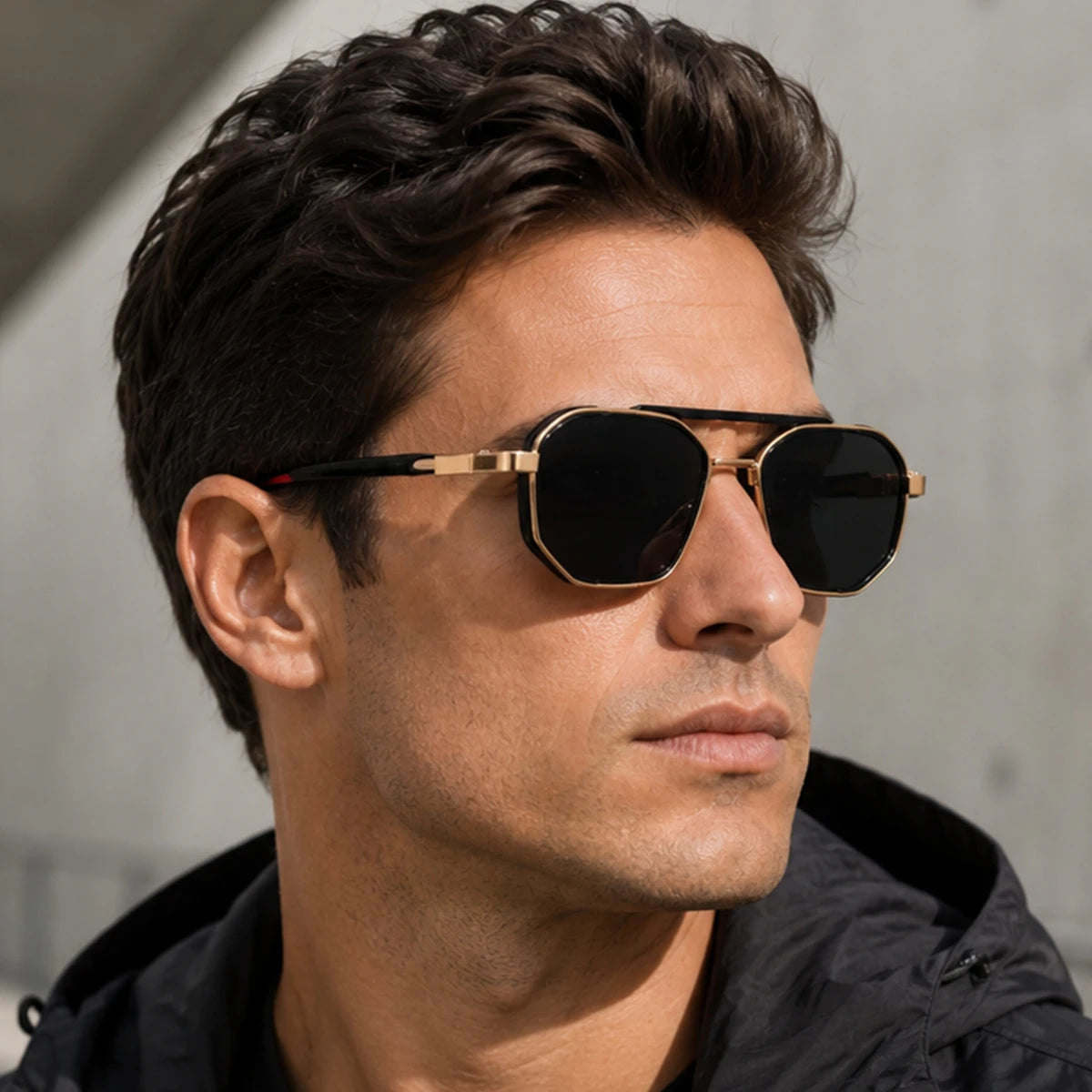Designer Rectangle Double Bridge Spring Hinge UV400 Sunglasses for Men