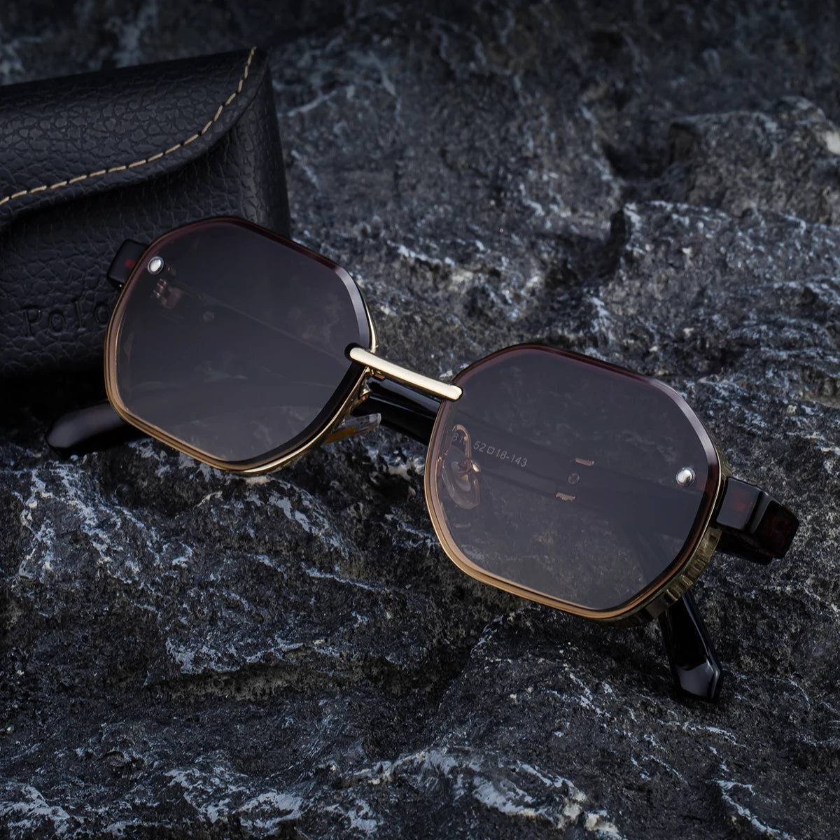 Designer Custom Logo Polygonal Metal Frame UV400 Sunglasses for Men 