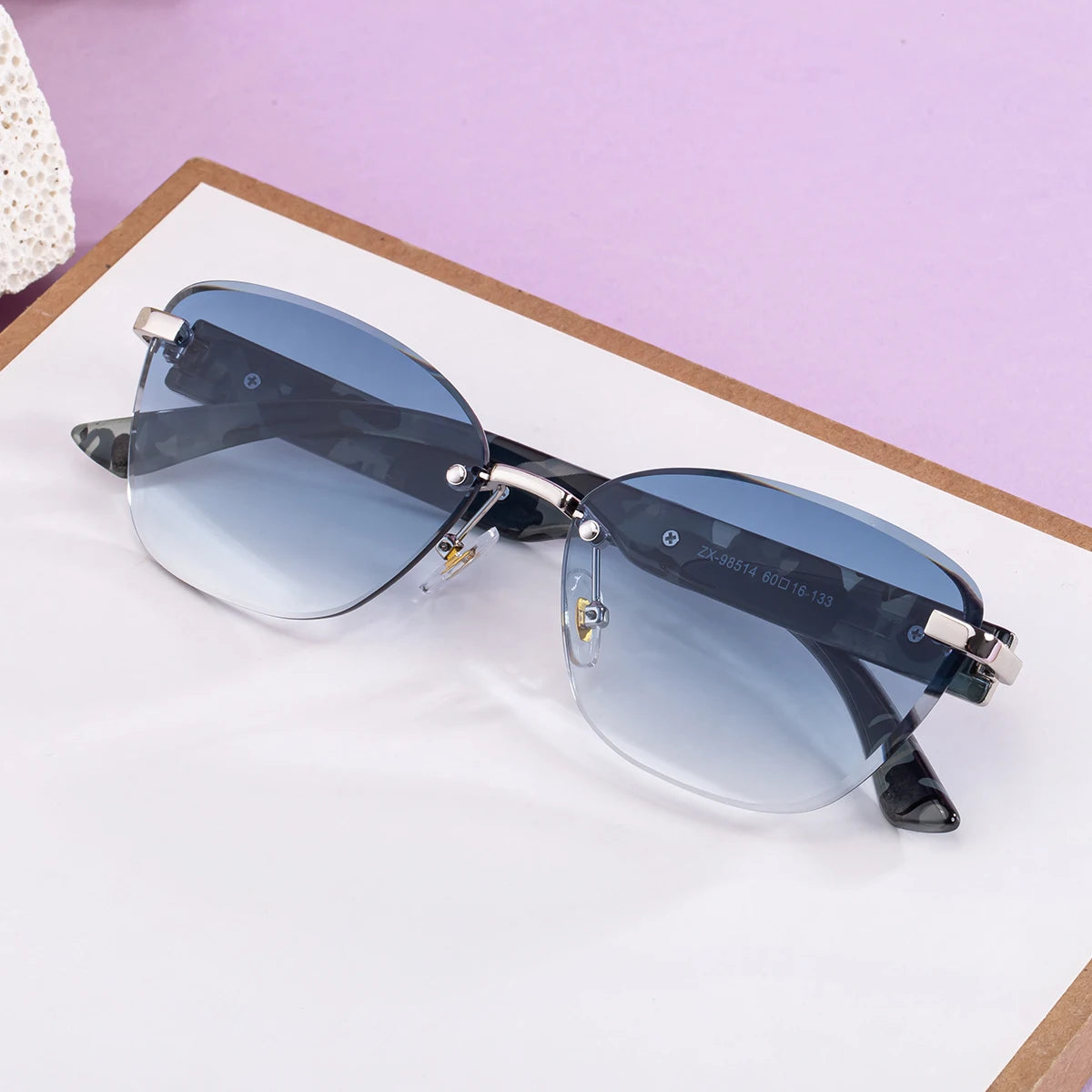 Designer Rimless Cat Eye Diamond Cut Lens UV400 Sunglasses for Women