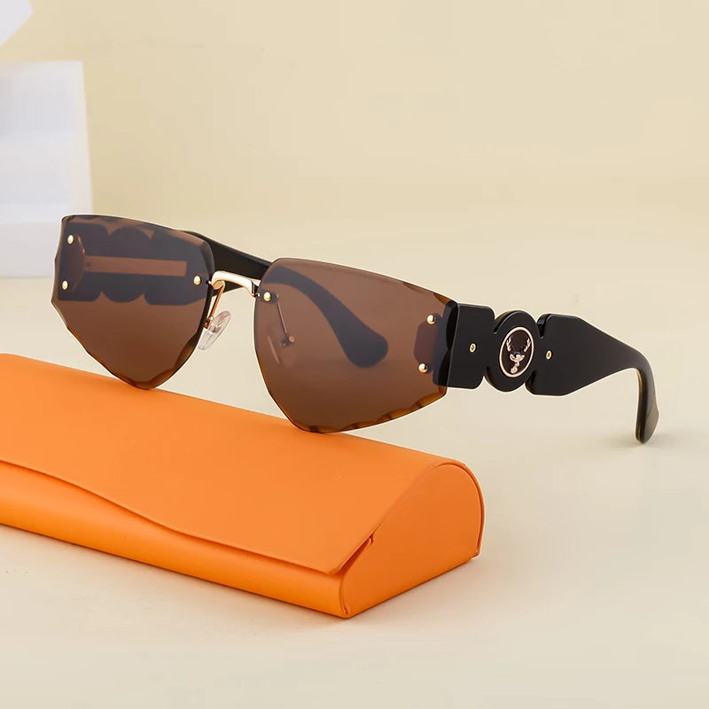Designer Rimless Diamond Cut Lens UV400 Sunglasses for Women 