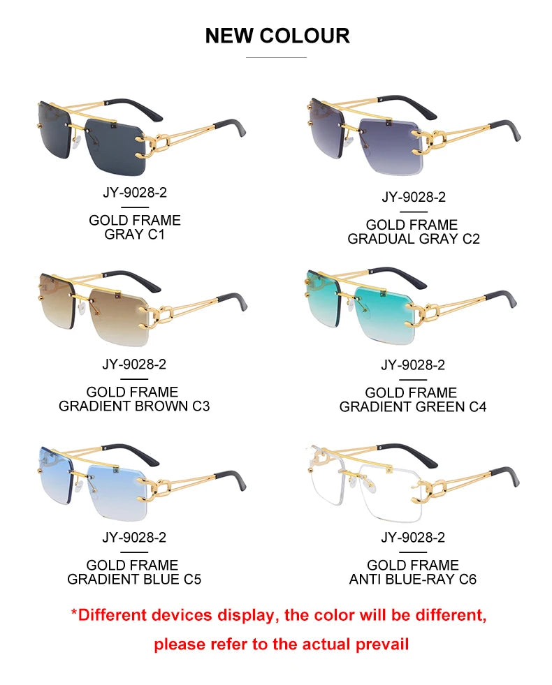 Designer Rimless Square Double Bridge Leopard Head UV400 Sunglasses for Men