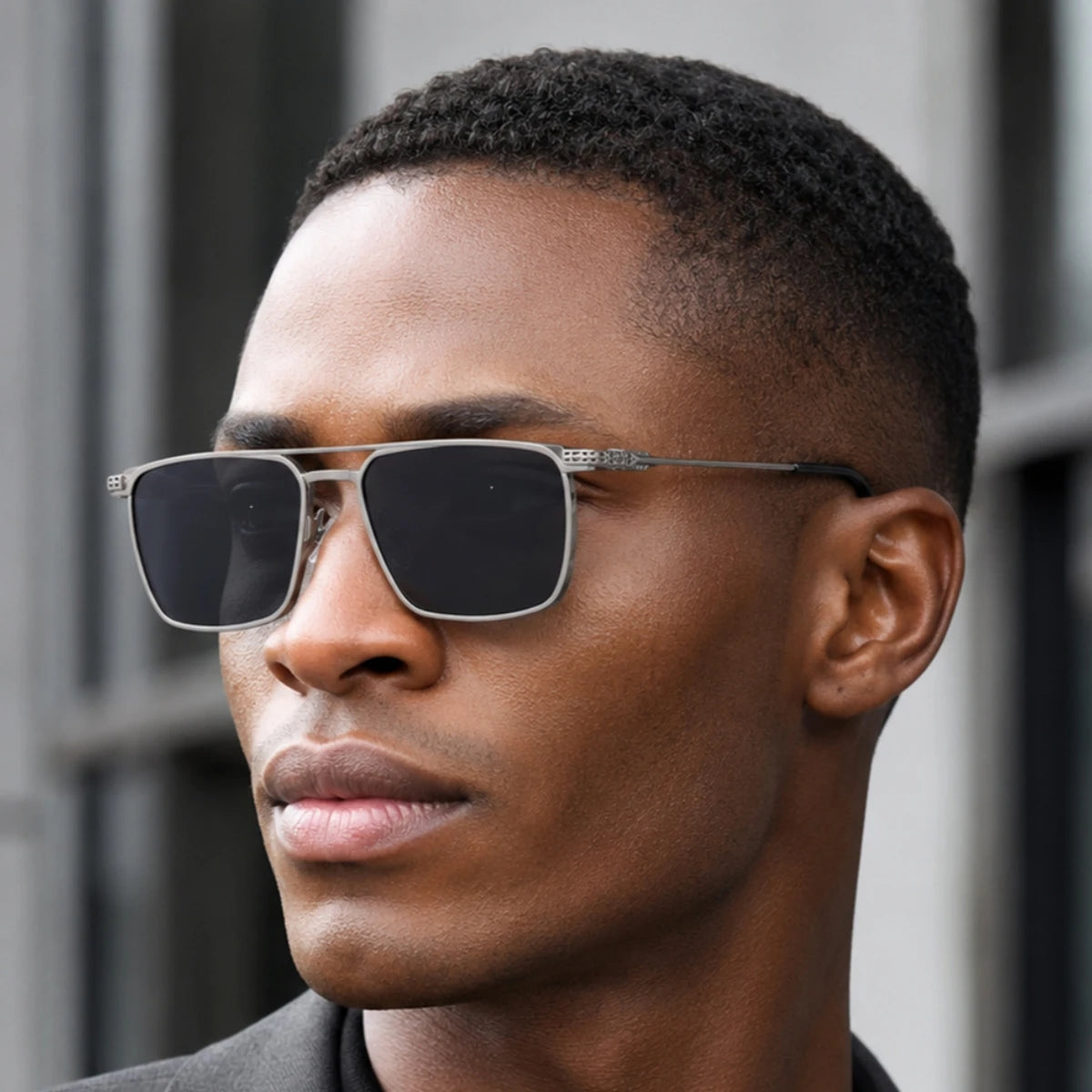 Designer Rectangle Double Bridge Spring Hinge UV400 Sunglasses for Men
